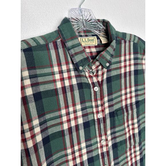 Vintage L.L. Bean USA green red Plaid Flannel Shirt Women’s Medium 80s/90s - Picture 5 of 13